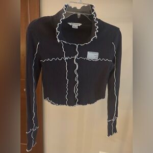 Urban Revivo Gray Ribbed Crop Top with White Trim  Size S   NWOT